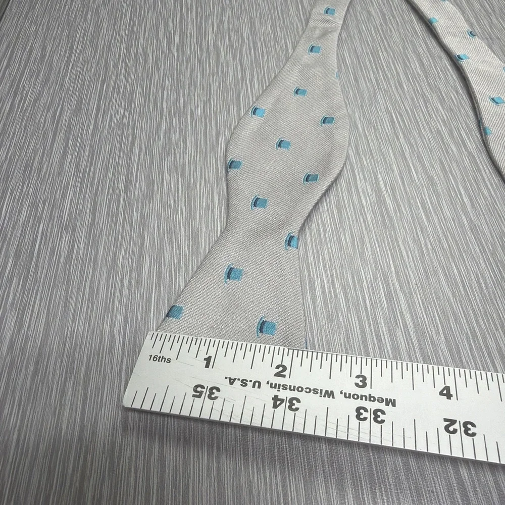Jonathan Adler Self Tie Bow Tie Gray Top Hat Print Silk Wool Blend Novelty Mens‎